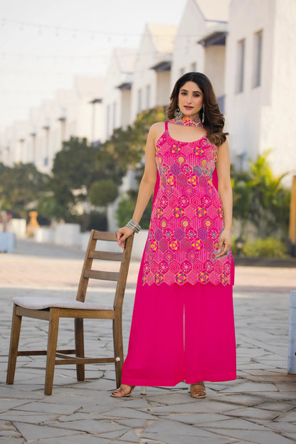 Dark Pink Chinon Sequence Embroidery Work Salwar Suit