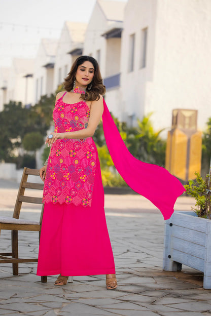 Dark Pink Chinon Sequence Embroidery Work Salwar Suit