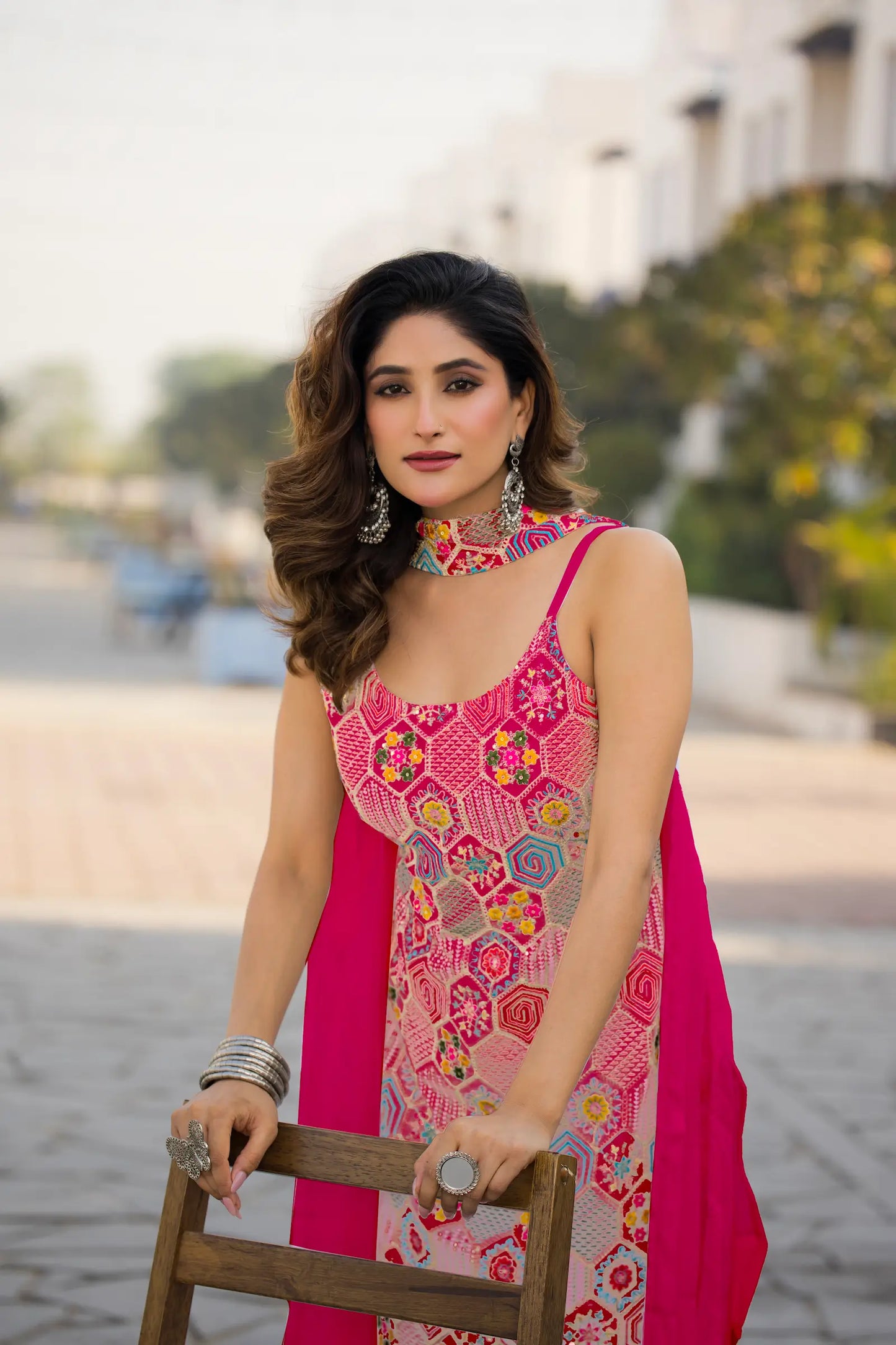 Dark Pink Chinon Sequence Embroidery Work Salwar Suit