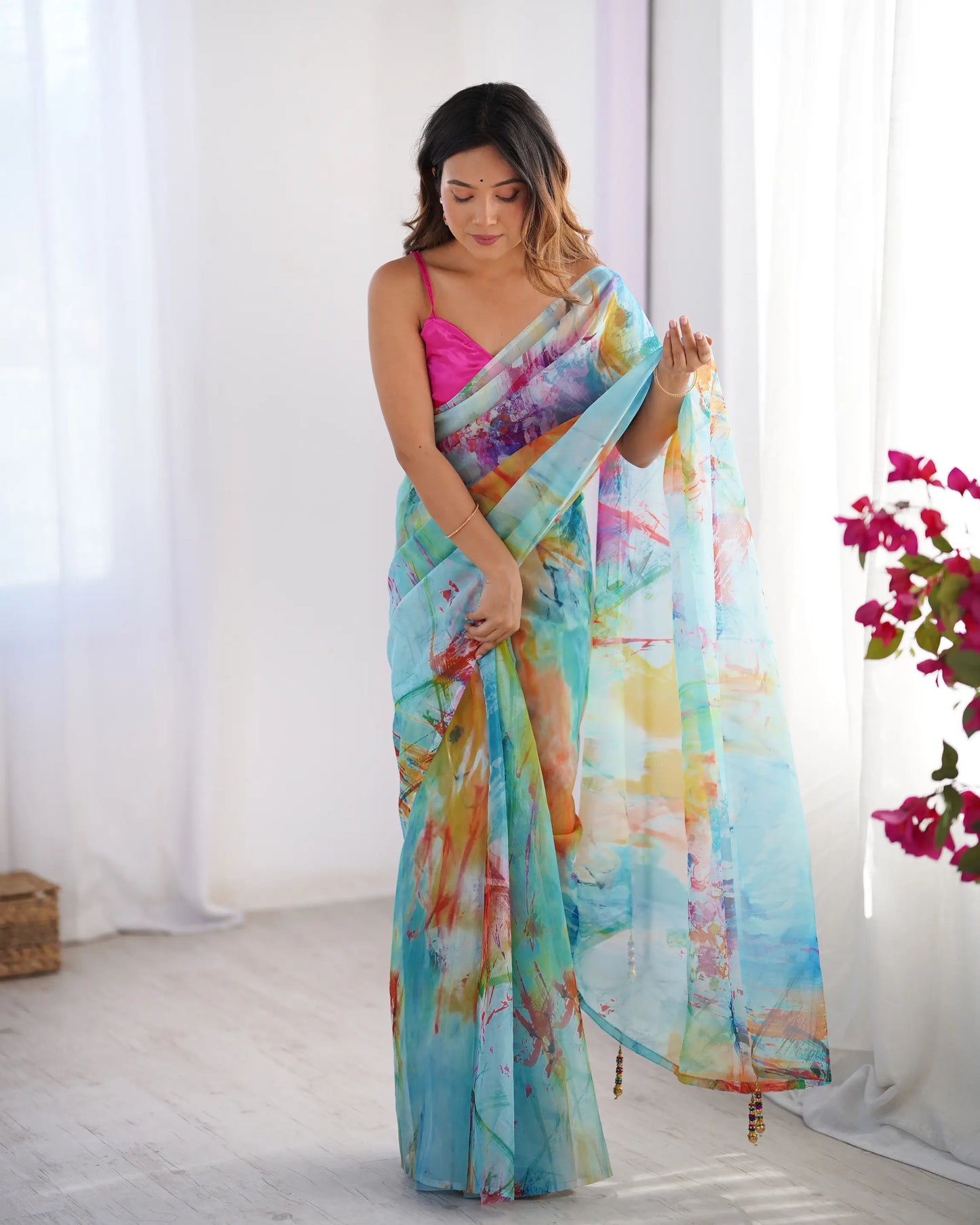 Multicolor Digital Printed Organza Saree