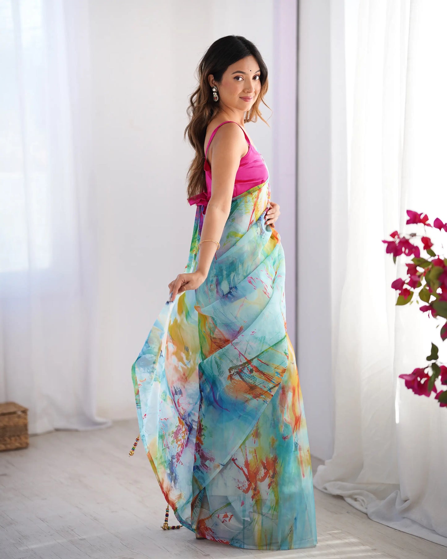 Multicolor Digital Printed Organza Saree