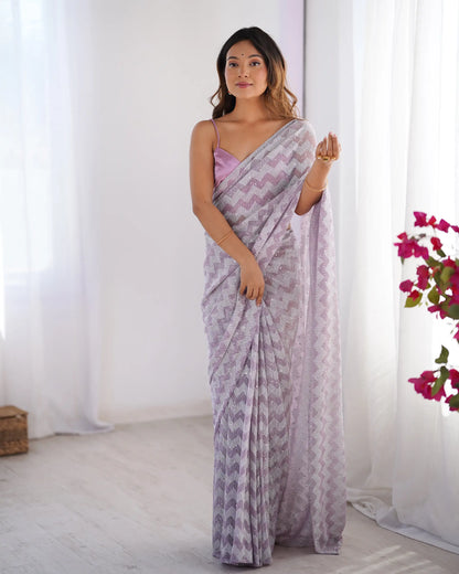 Dusty Pink Designer Woven Knitted Saree