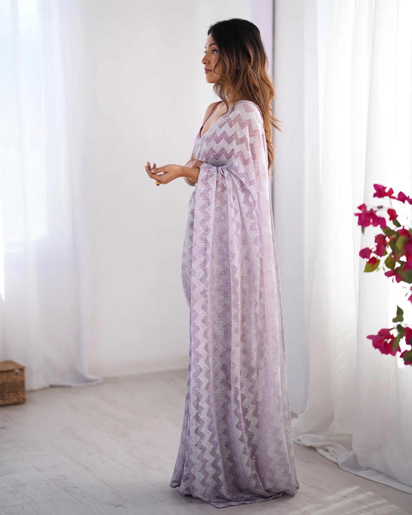 Dusty Pink Designer Woven Knitted Saree