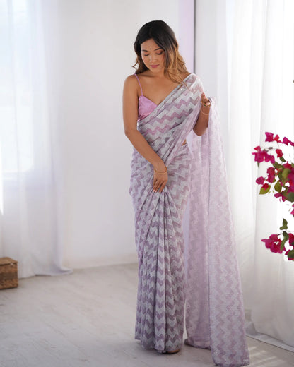 Dusty Pink Designer Woven Knitted Saree