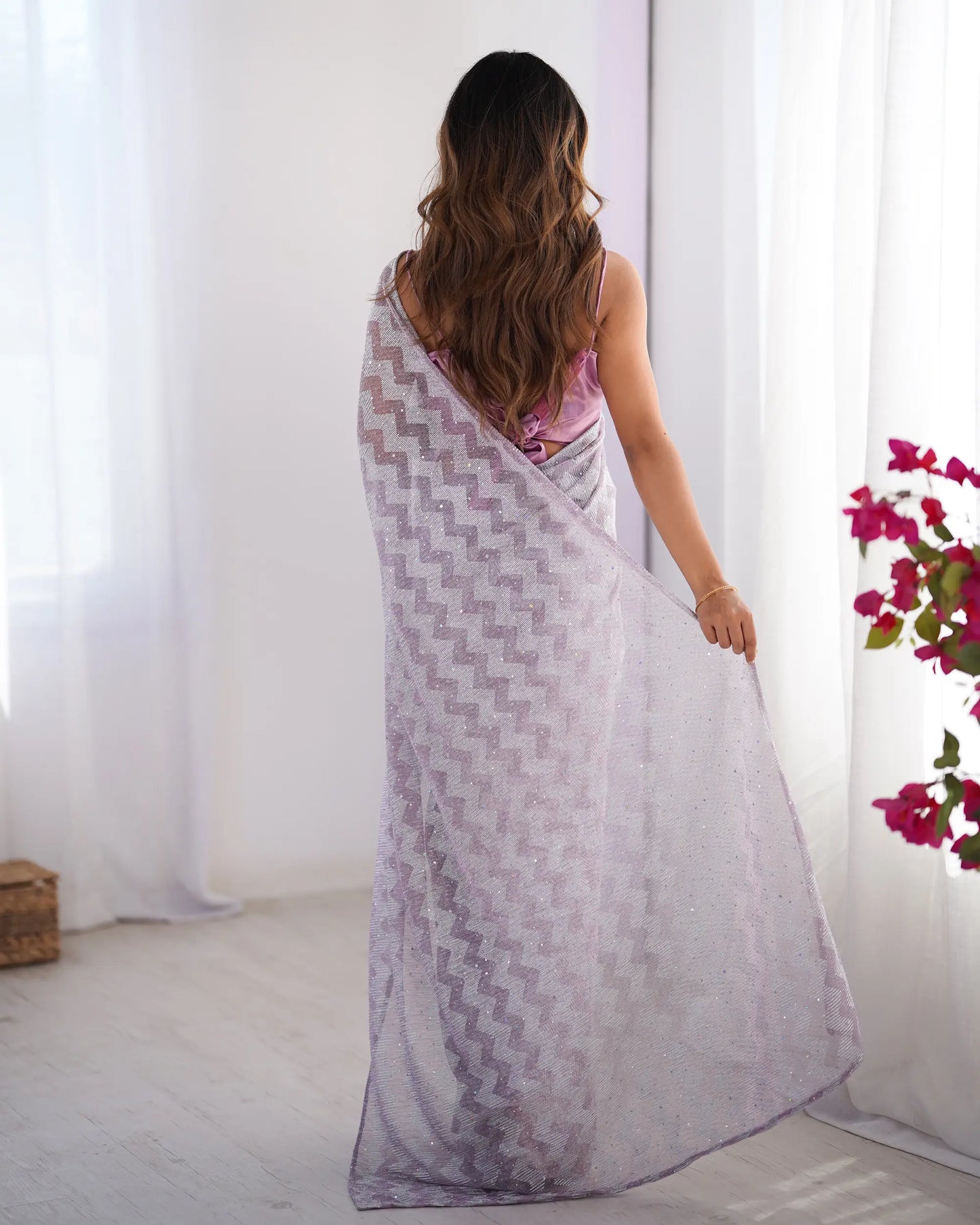 Dusty Pink Designer Woven Knitted Saree