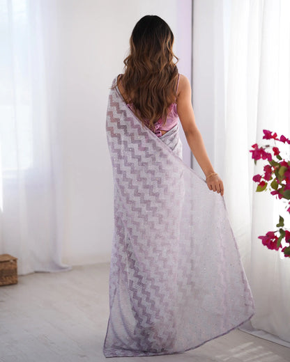 Dusty Pink Designer Woven Knitted Saree