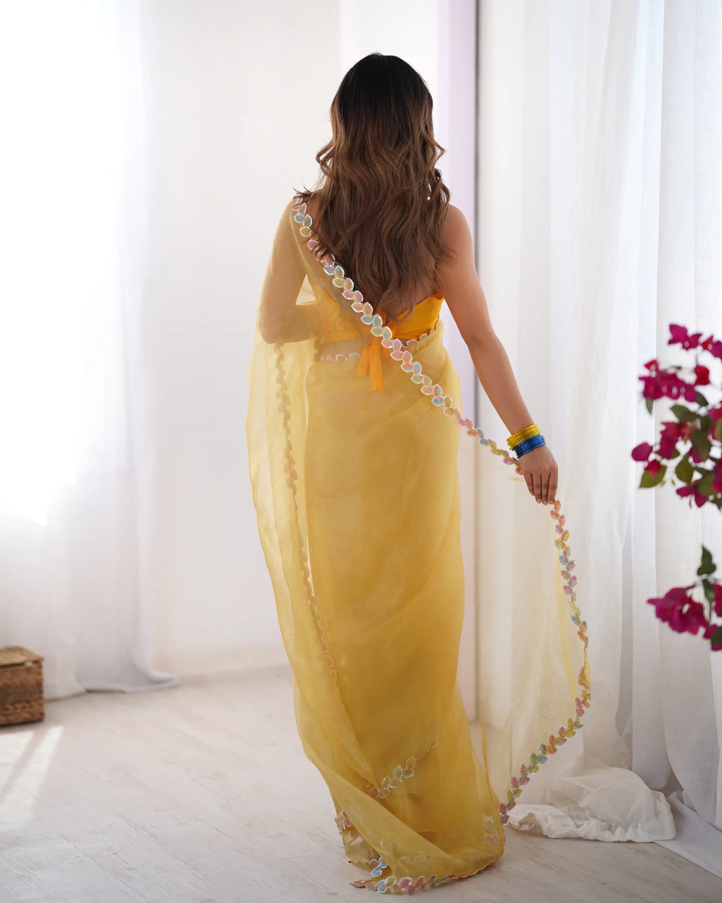 Golden Yellow Jimmy Choo Saree With Lace Border