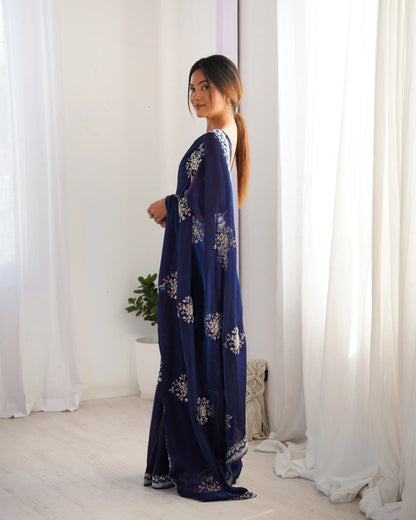 Midnight Blue Fendi Silk Hand Work Saree