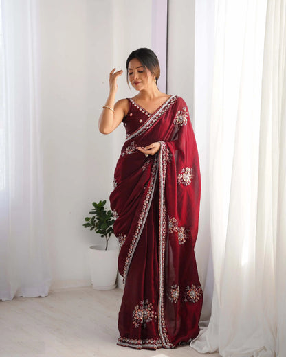 Maroon Fendi Silk Hand Work Saree