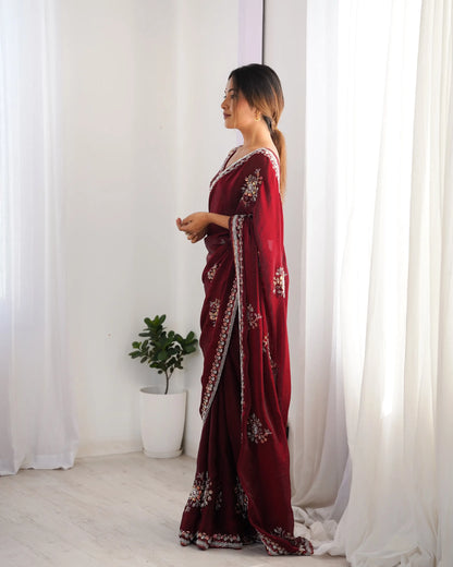 Maroon Fendi Silk Hand Work Saree