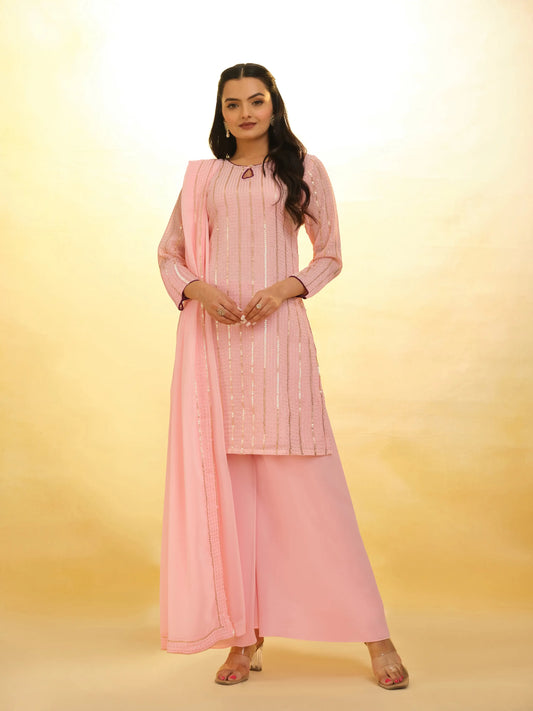 Peach Georgette palazzo Salwar Suit With Dupatta