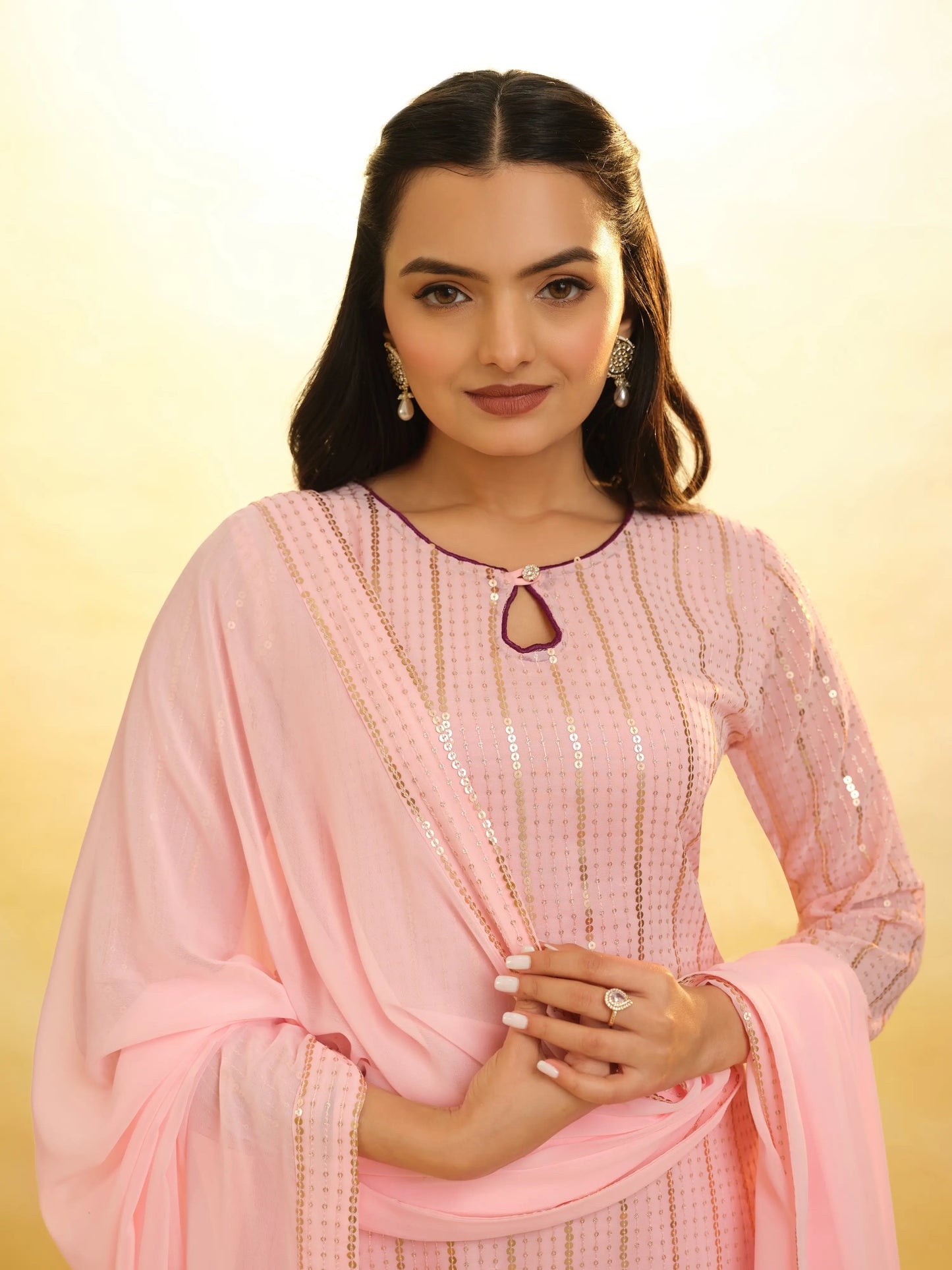 Peach Georgette palazzo Salwar Suit With Dupatta