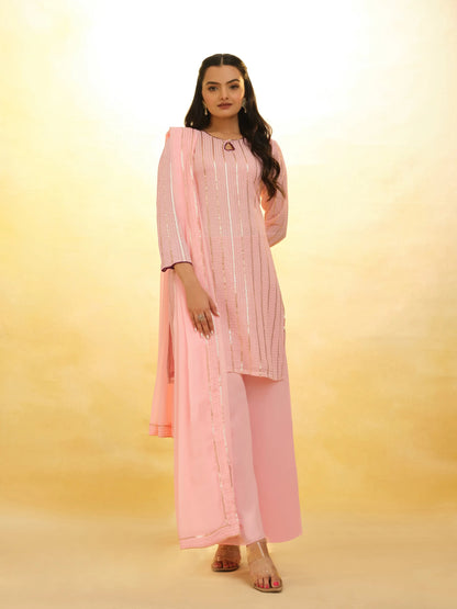 Peach Georgette palazzo Salwar Suit With Dupatta