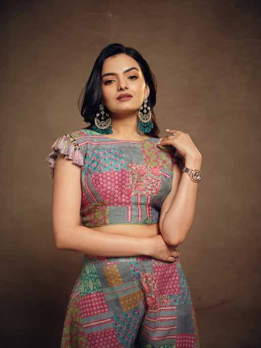 Multicolor Printed & Handmade Tassels Co-ord Set