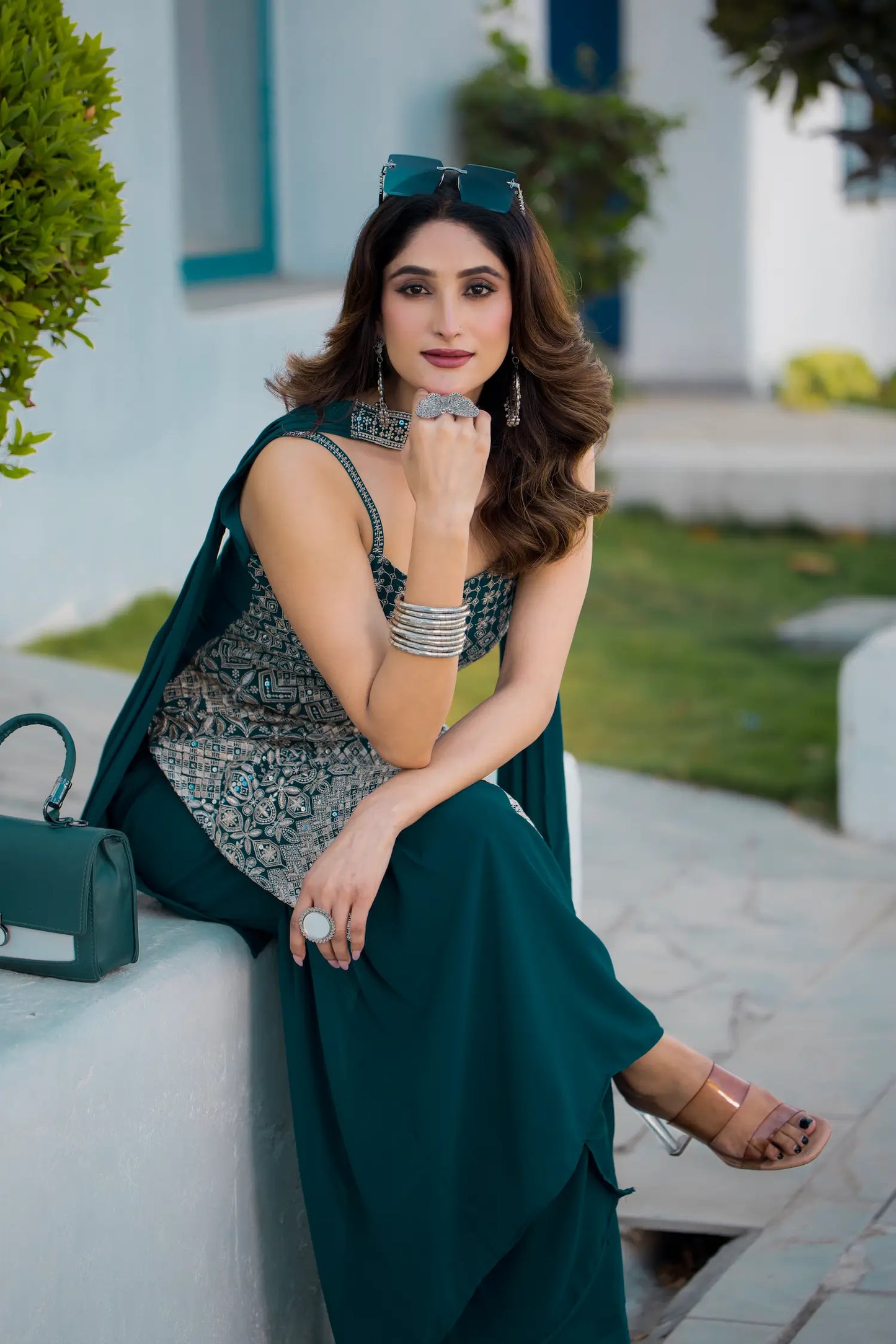 Teal Blue Georgette Sequence Embroidery Work Salwar Suit