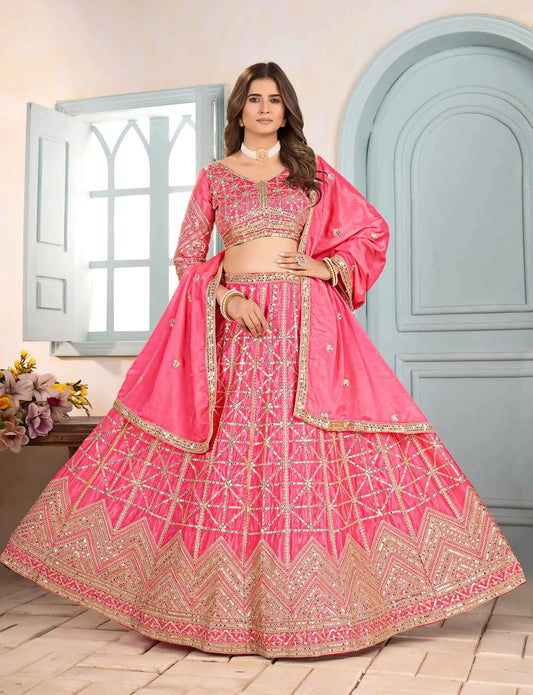 Pink Designer Sequins Embroidery Work Lehenga Choli