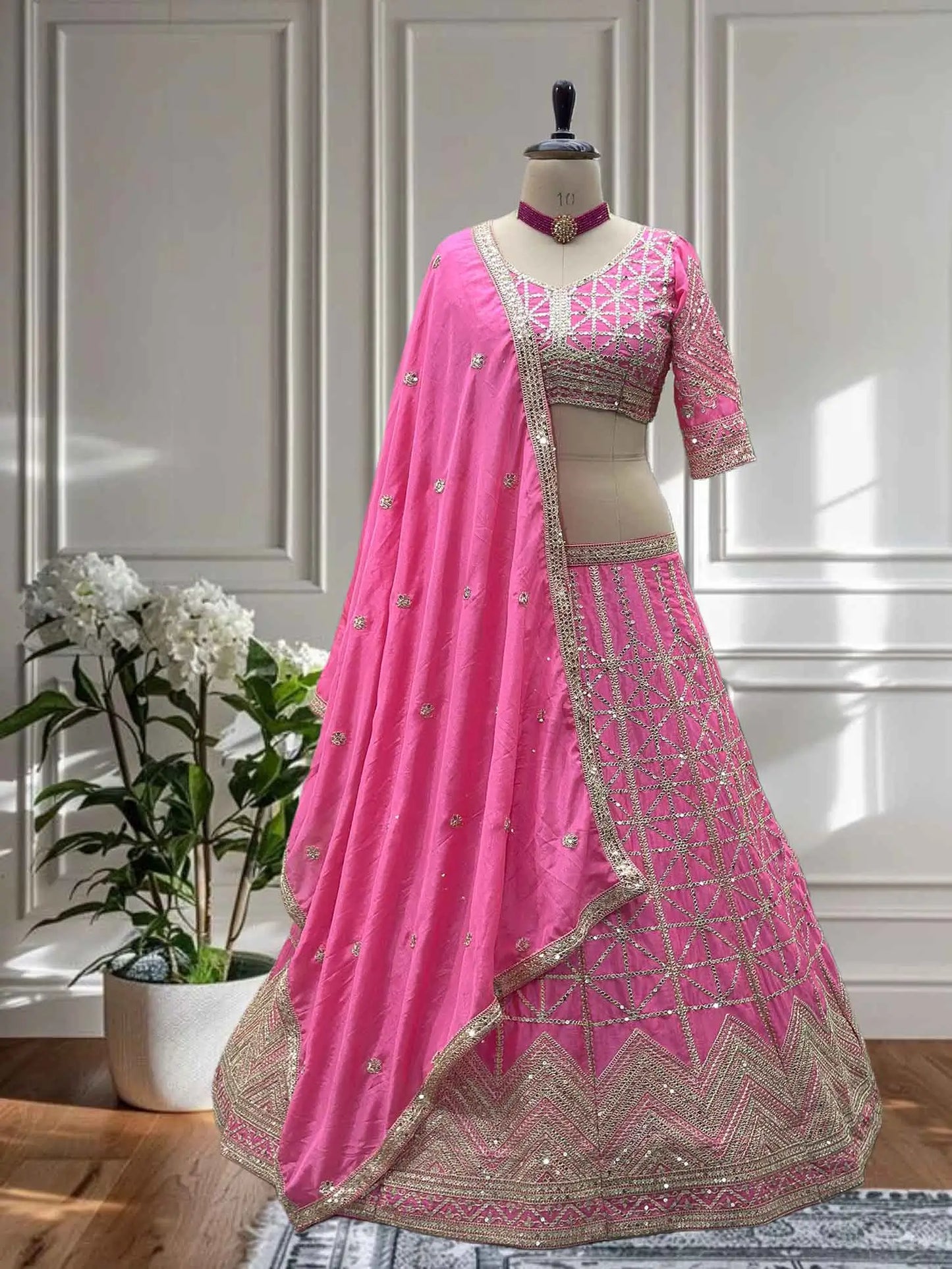 Pink Designer Sequins Embroidery Work Lehenga Choli