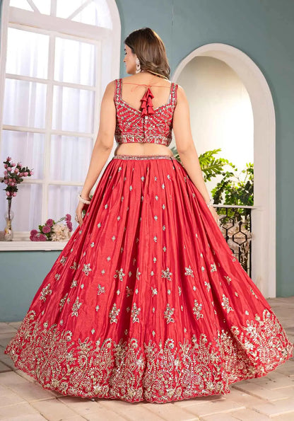 Paprika Red Sequins Embroidery Design Coding Work Lehenga Choli