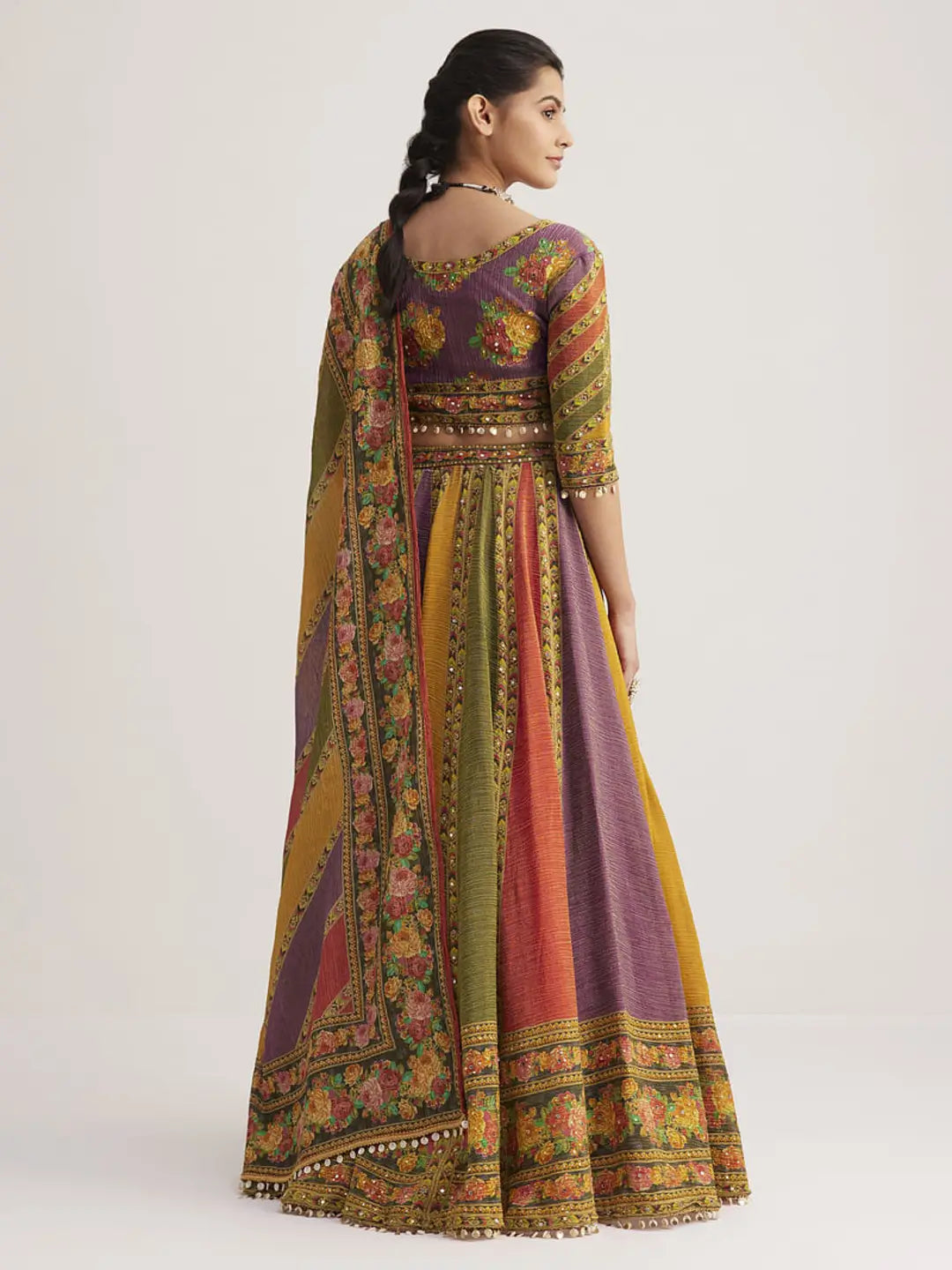 Multi Color Floral Printed Hand Work Pure Soft Organza Lehenga With Dupatta
