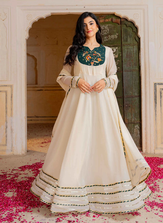 Beige Georgette Designer Work Gown