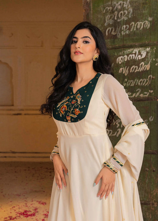 Beige Georgette Designer Work Gown