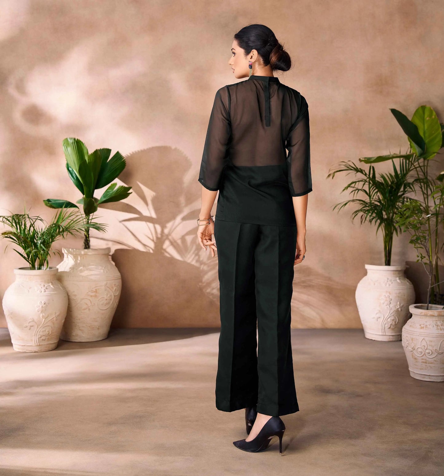 Most Trendy Black Organza Floral Hand Work Co- Ord Set