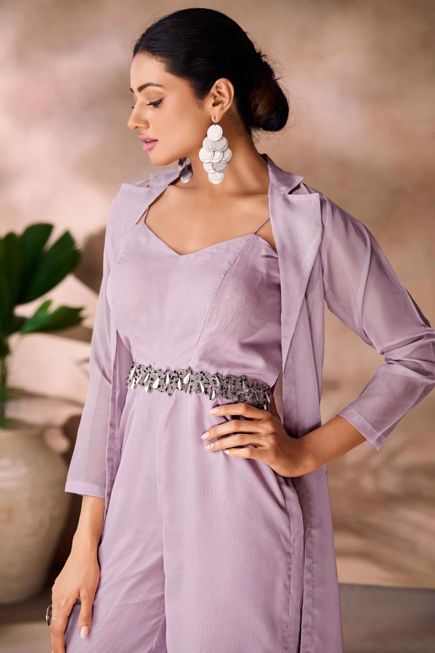 Most Trendy Lavender Hand Work Organza Indo Western Jumpsuit