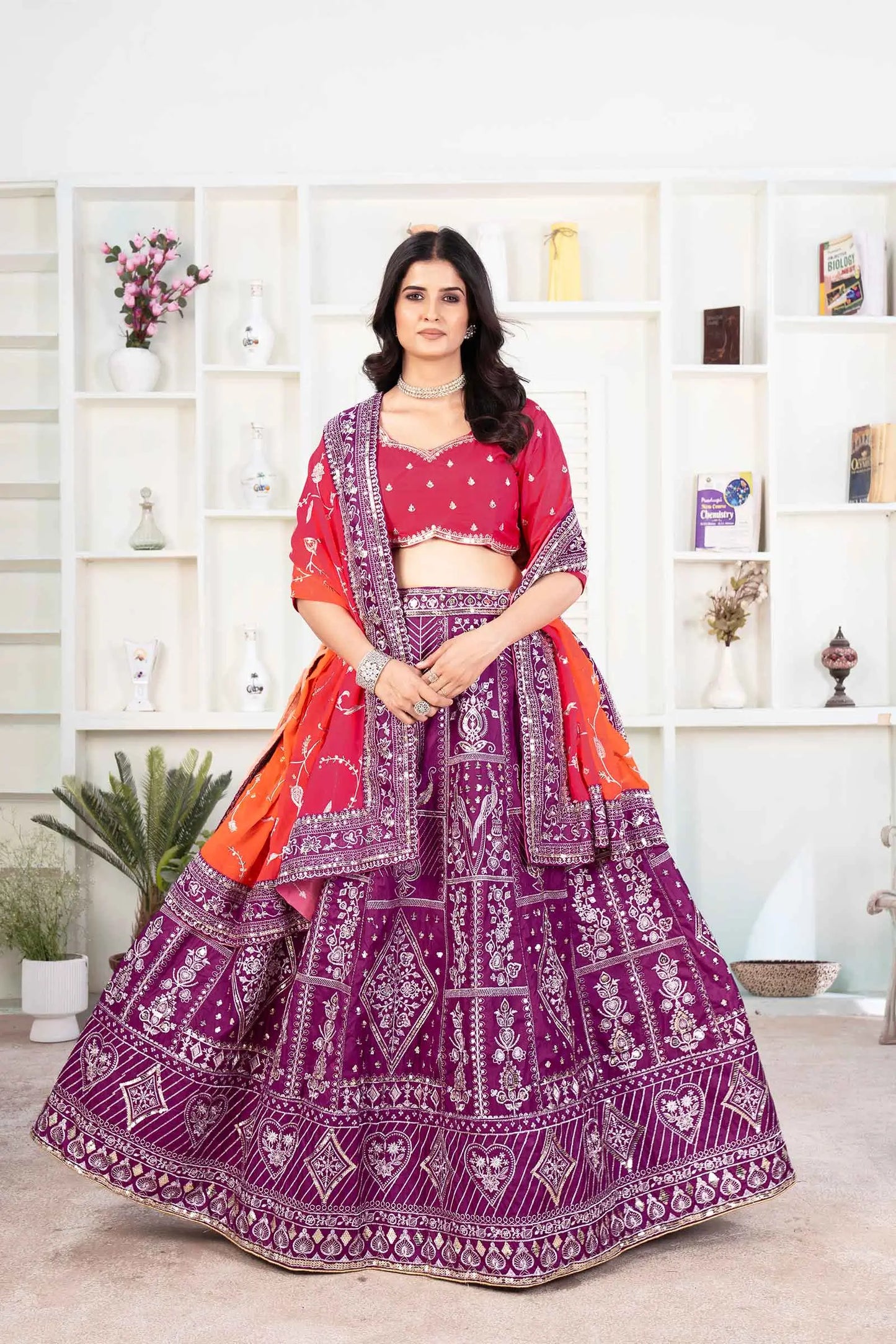 Grape purple Embroidery Sequins Design Work Lehenga With Contras Dupatta