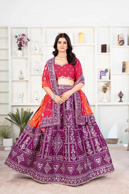 Grape purple Embroidery Sequins Design Work Lehenga With Contras Dupatta