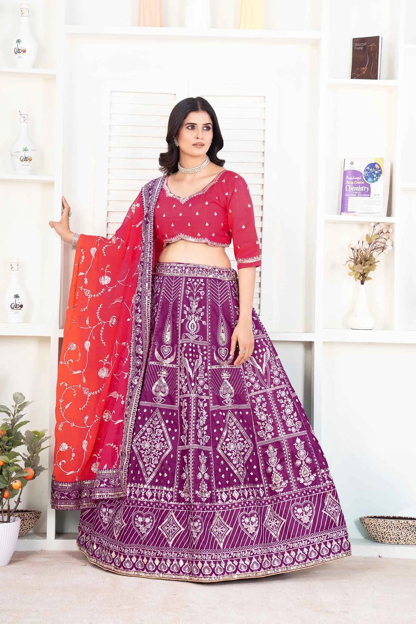 Grape purple Embroidery Sequins Design Work Lehenga With Contras Dupatta