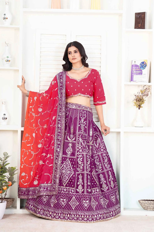 Grape purple Embroidery Sequins Design Work Lehenga With Contras Dupatta