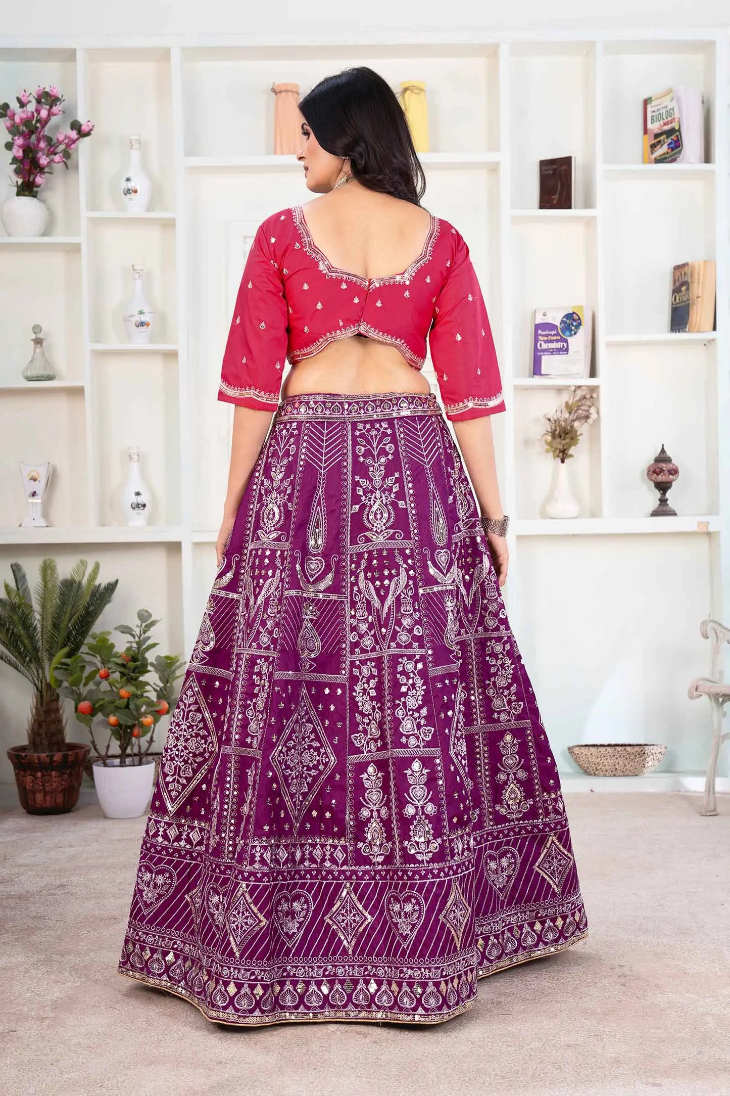 Grape purple Embroidery Sequins Design Work Lehenga With Contras Dupatta
