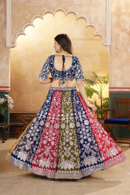 Multi Color Sequins Zari Embroidery Work  Georgette Lehenga With Dupatta