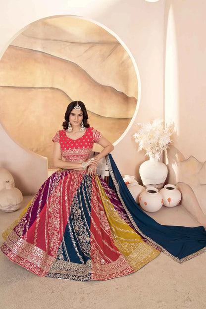 Multi Color Lehenga With Sequins Embroidery Work And Dupatta