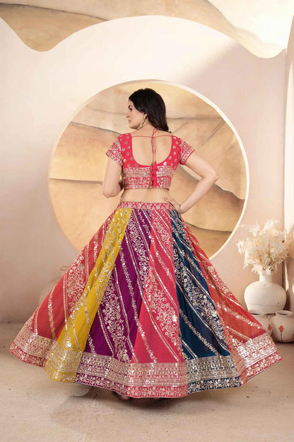 Multi Color Lehenga With Sequins Embroidery Work And Dupatta