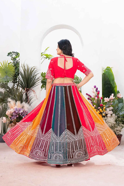 Multi Color Georgette Lehenga With Sequins Embroidery Work And Dupatta
