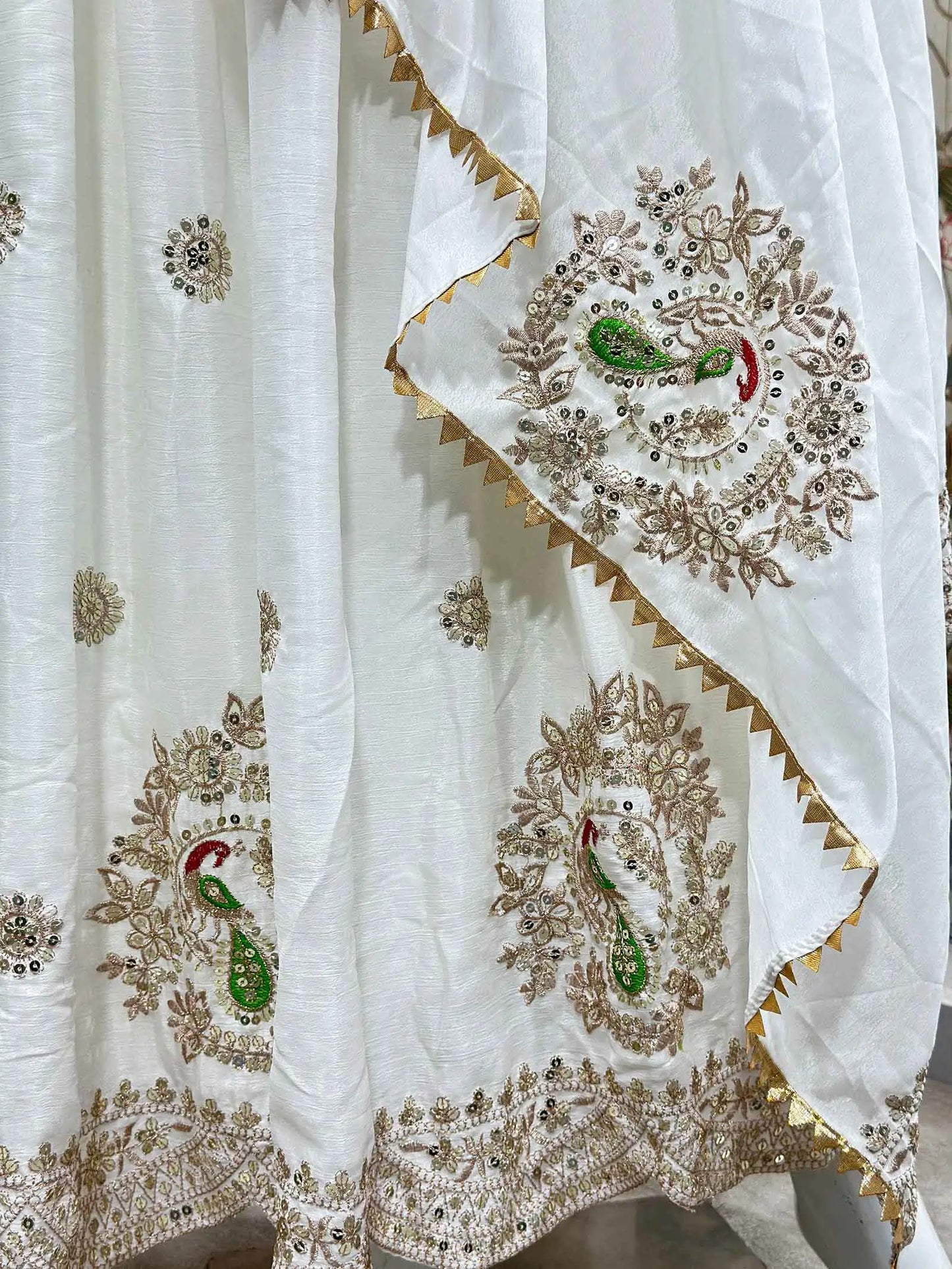 White Embroidery Design Work Gown With Dupatta