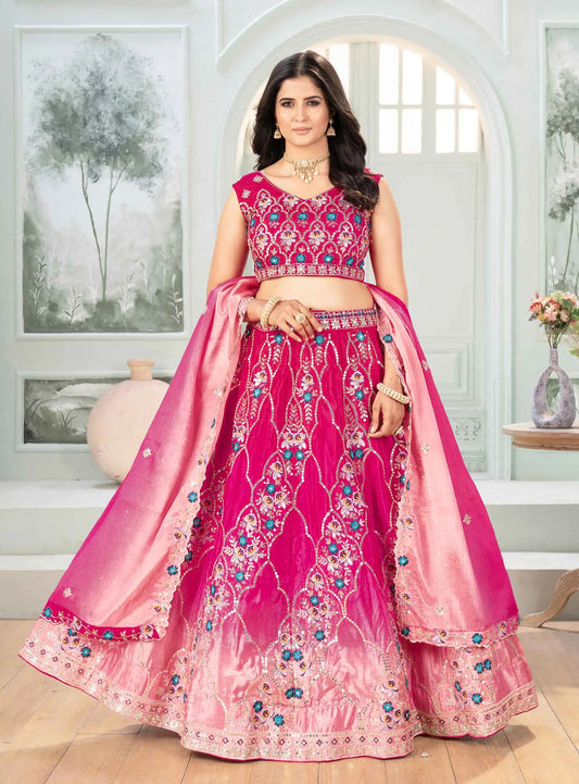 Dark And Light Pink Sequins Embroidery Work Lehenga Choli