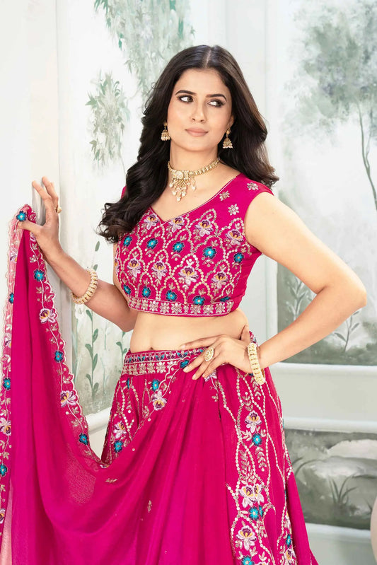 Dark And Light Pink Sequins Embroidery Work Lehenga Choli