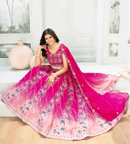 Dark And Light Pink Sequins Embroidery Work Lehenga Choli