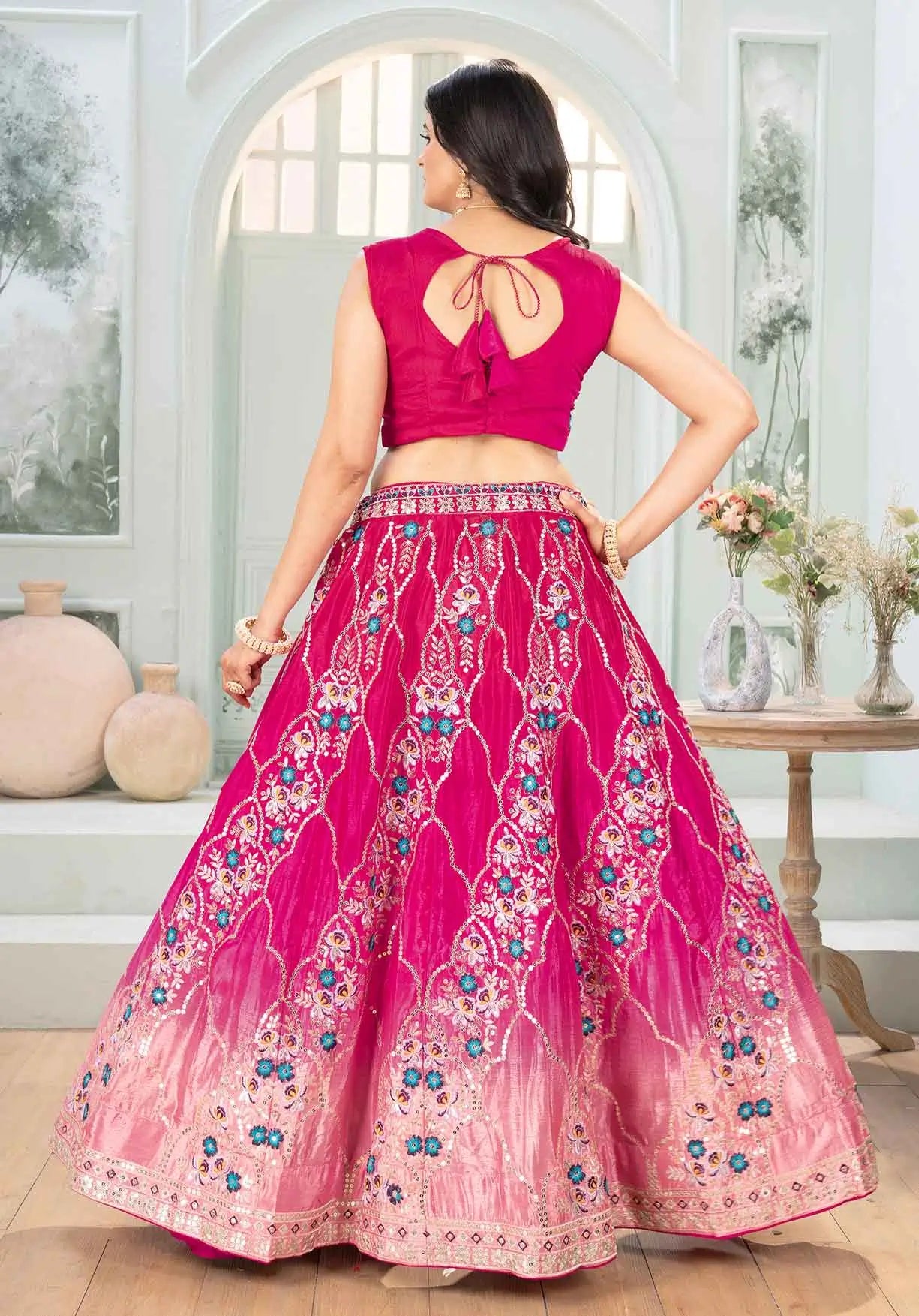 Dark And Light Pink Sequins Embroidery Work Lehenga Choli
