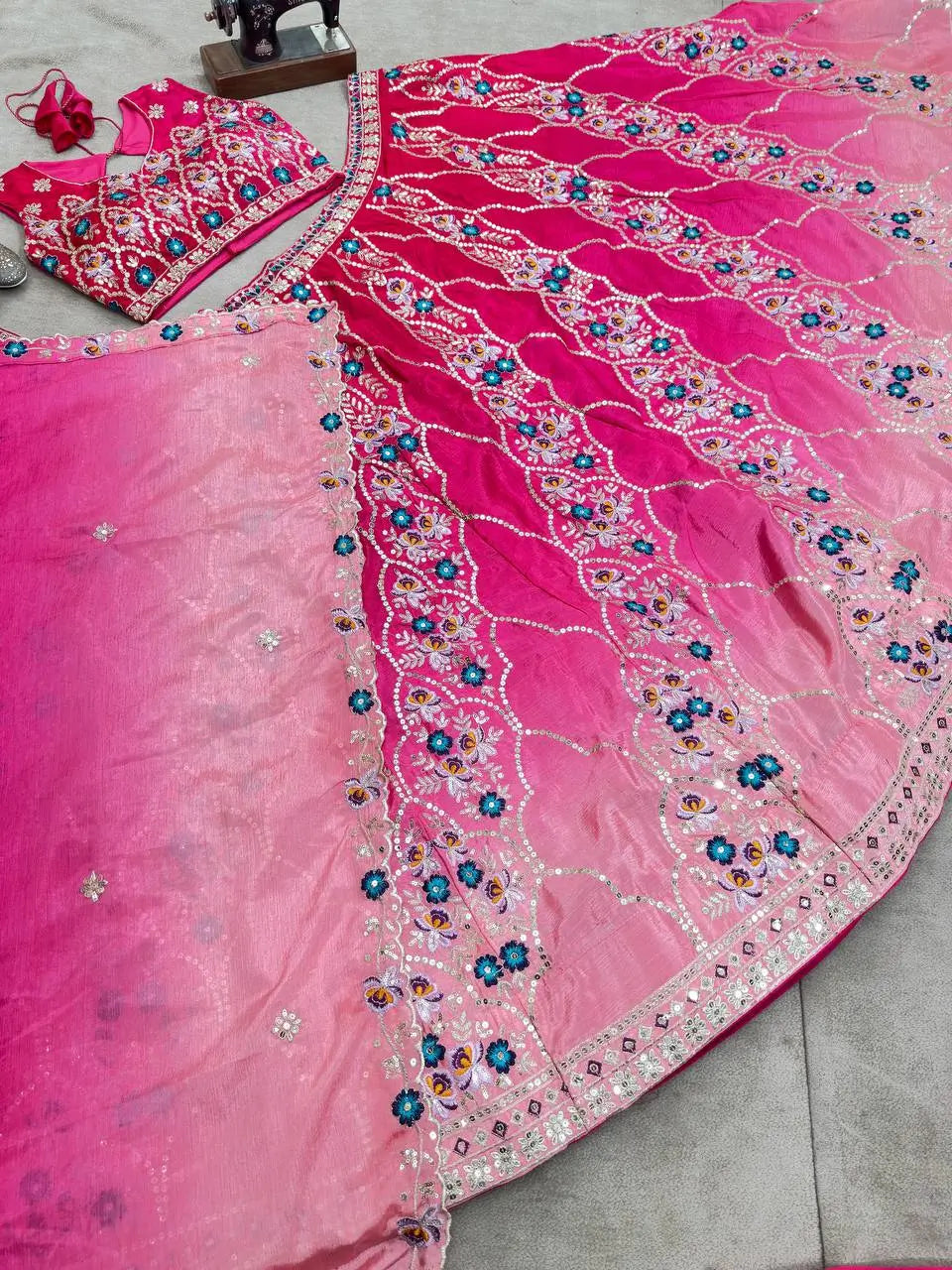 Dark And Light Pink Sequins Embroidery Work Lehenga Choli