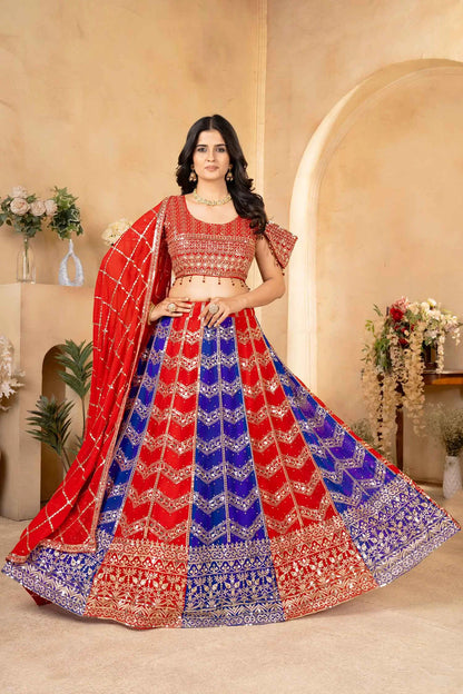 Multi Color Georgette Lehenga With Sequins Embroidery Design Work And Dupatta