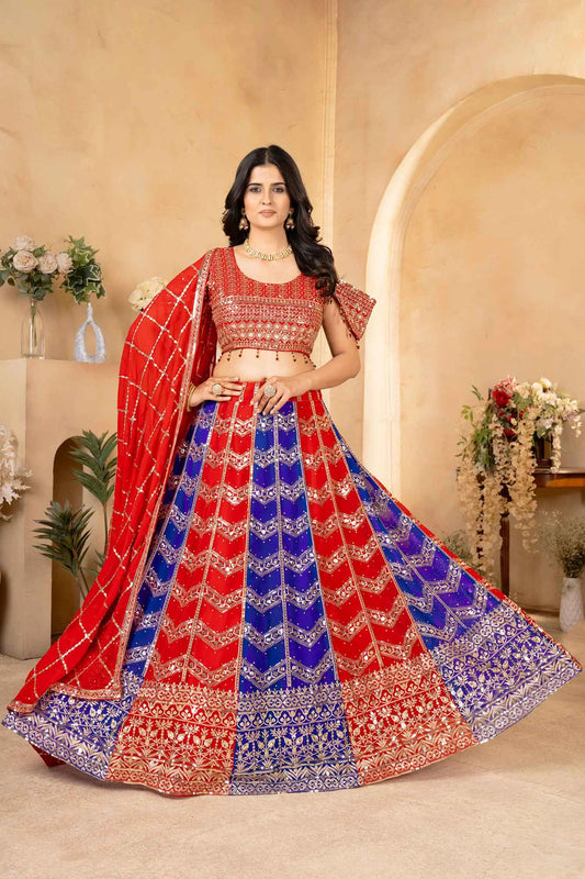 Multi Color Georgette Lehenga With Sequins Embroidery Design Work And Dupatta