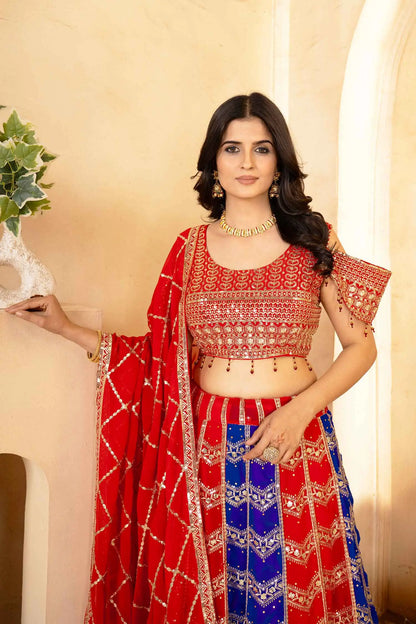 Multi Color Georgette Lehenga With Sequins Embroidery Design Work And Dupatta
