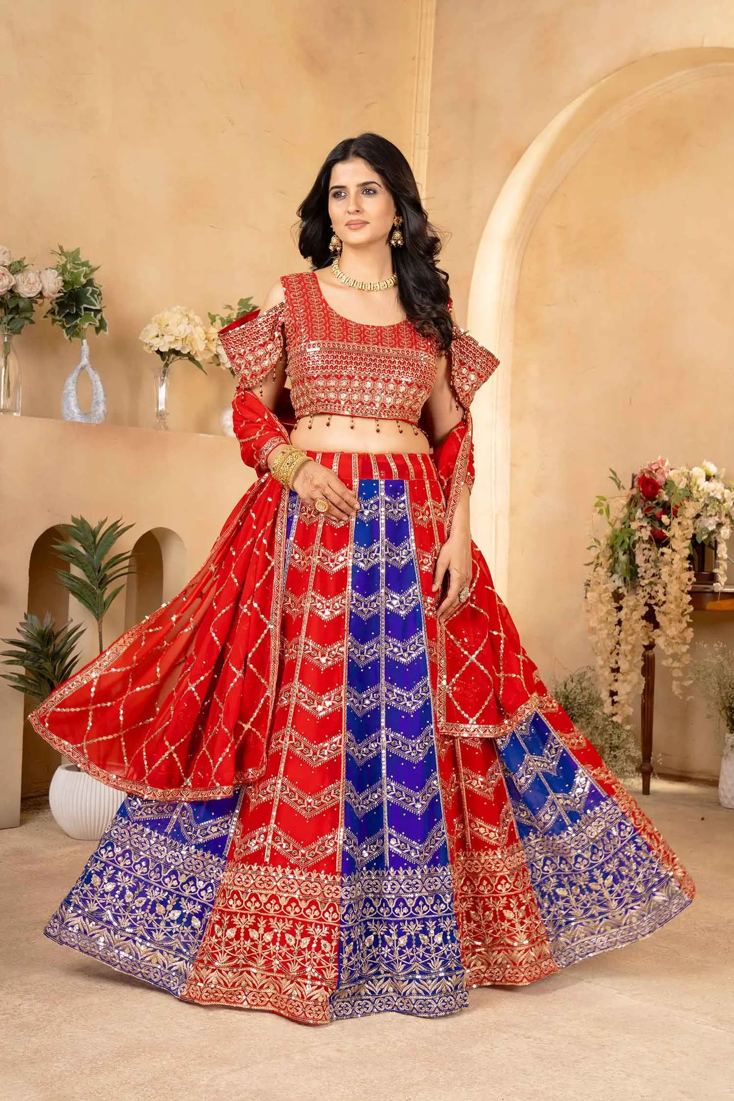 Multi Color Georgette Lehenga With Sequins Embroidery Design Work And Dupatta
