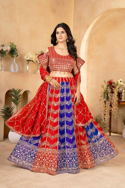 Multi Color Georgette Lehenga With Sequins Embroidery Design Work And Dupatta