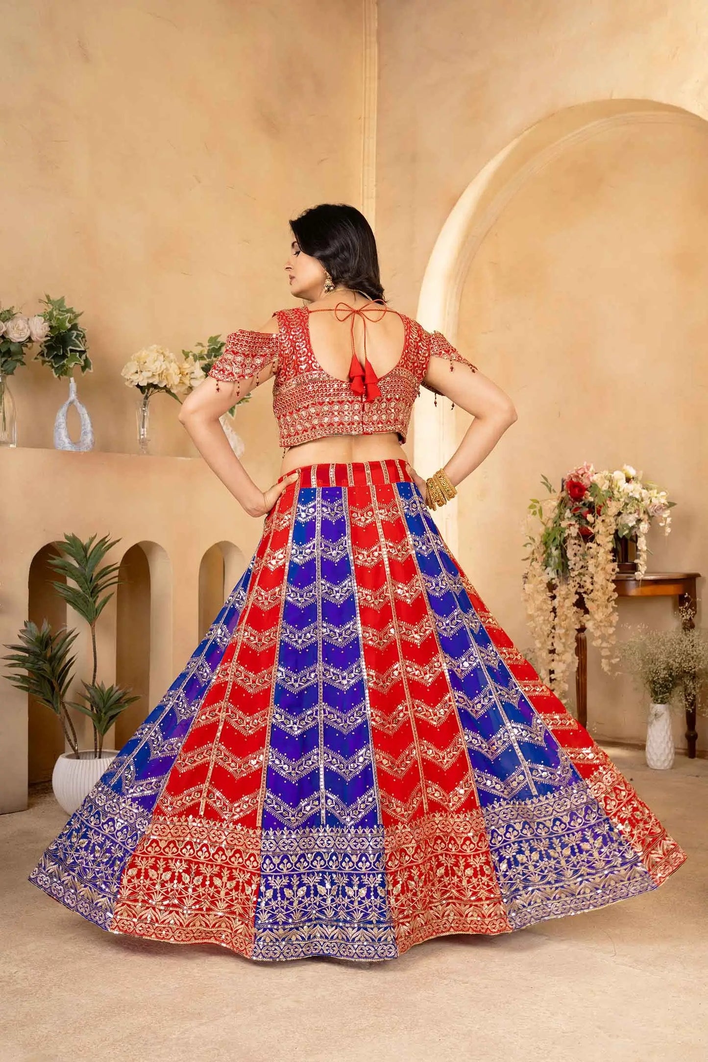 Multi Color Georgette Lehenga With Sequins Embroidery Design Work And Dupatta