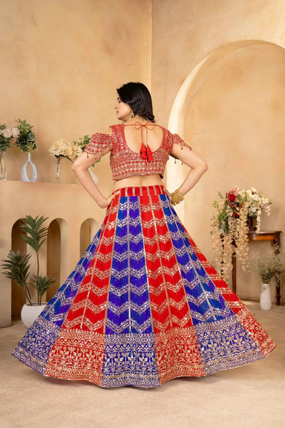 Multi Color Georgette Lehenga With Sequins Embroidery Design Work And Dupatta