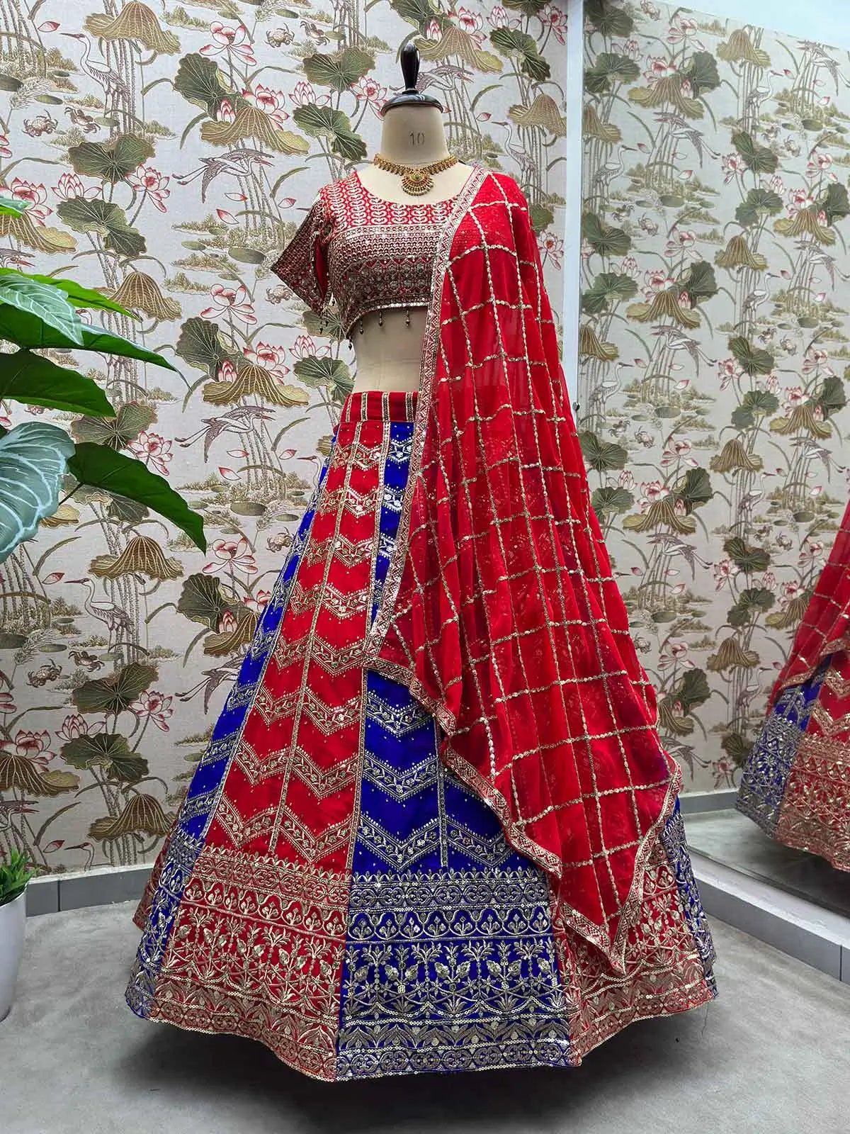 Multi Color Georgette Lehenga With Sequins Embroidery Design Work And Dupatta